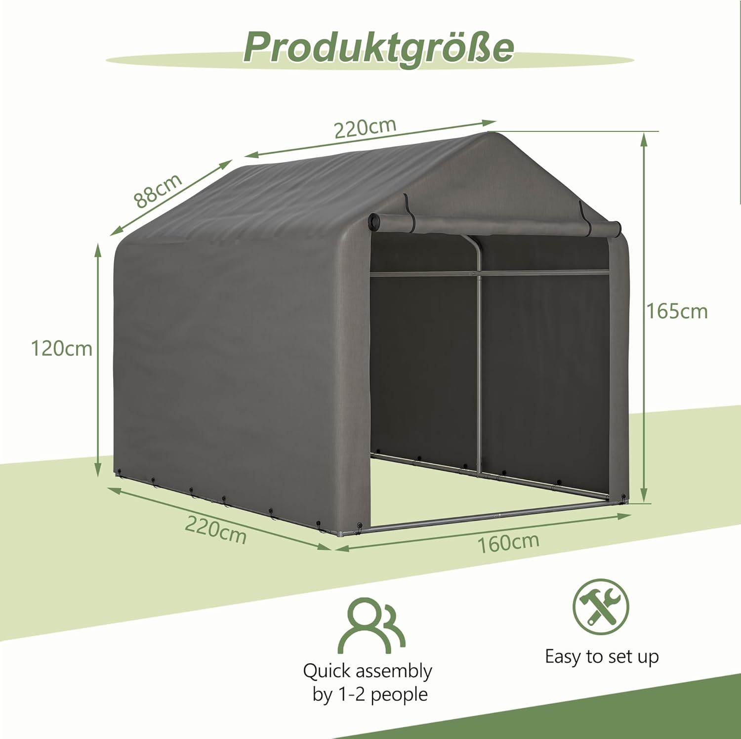 Ball & Cast Fahrradgarage wetterfest Geräteschuppen für 2-4 Fahrräder Carport Zelt mit UV-Schutz Fahrradschuppen für Regenschutz Motorrad Garage Gartenhaus Grau 160×220×165 cm