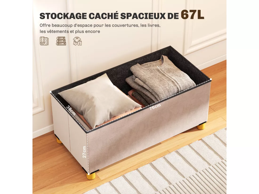 Banc coffre style Chesterfield effet capitonné dim. 76L x 38l x 38H cm piètement bois velours vieux rose