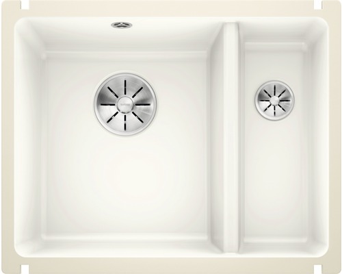 Blanco SUBLINE 350/150-U spoelbak, 567 x 456 mm, wit, 523741, 1 bak, met bijbak, zonder afdruipgedeelte, bak links