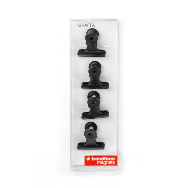 (4er Set) Graffa Magnet Aktenklammer Notizmagnet für Whiteboard   Kühlschrank (FW4002) - Schwarz
