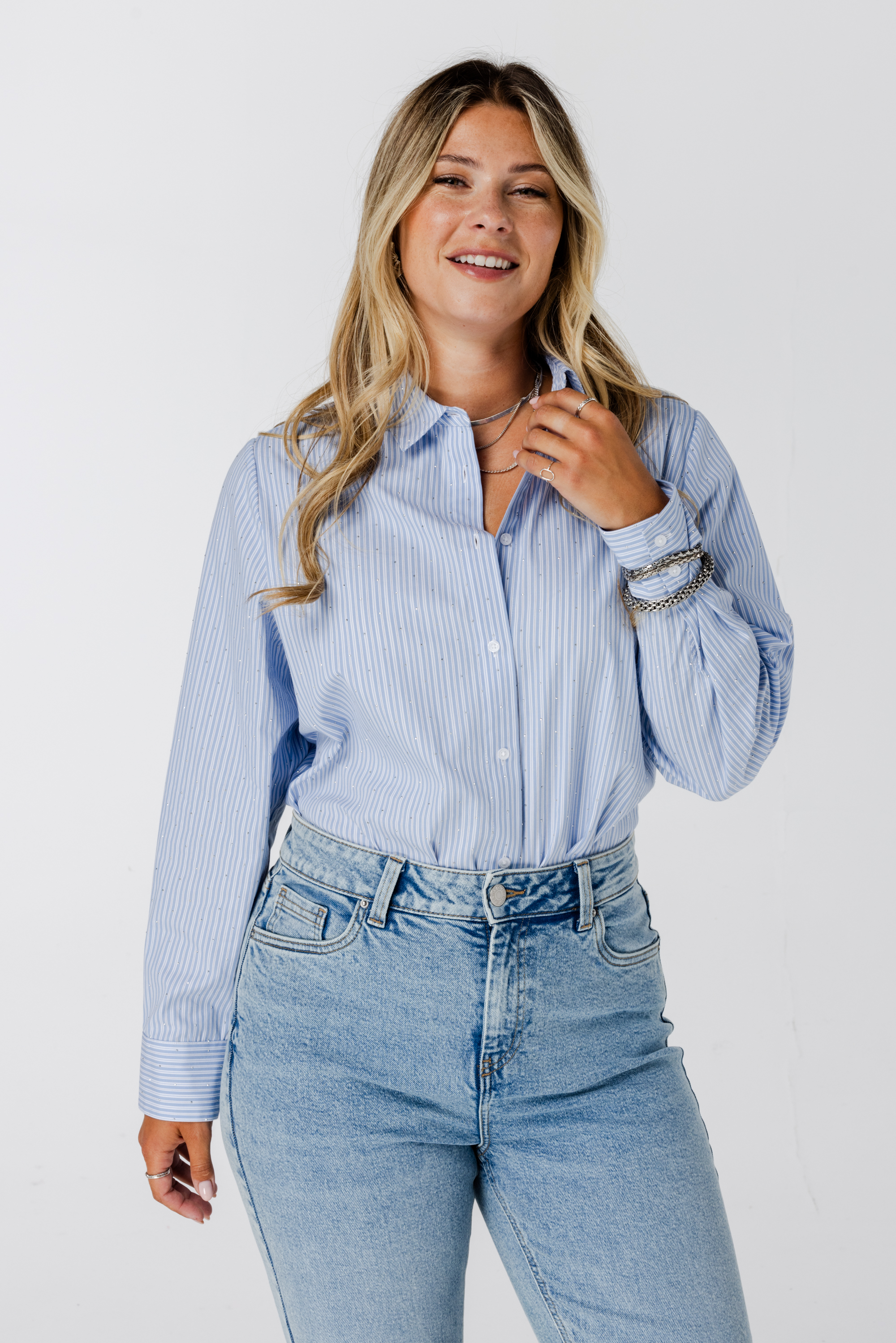 Gestreepte blouse met steentjes Multi blue