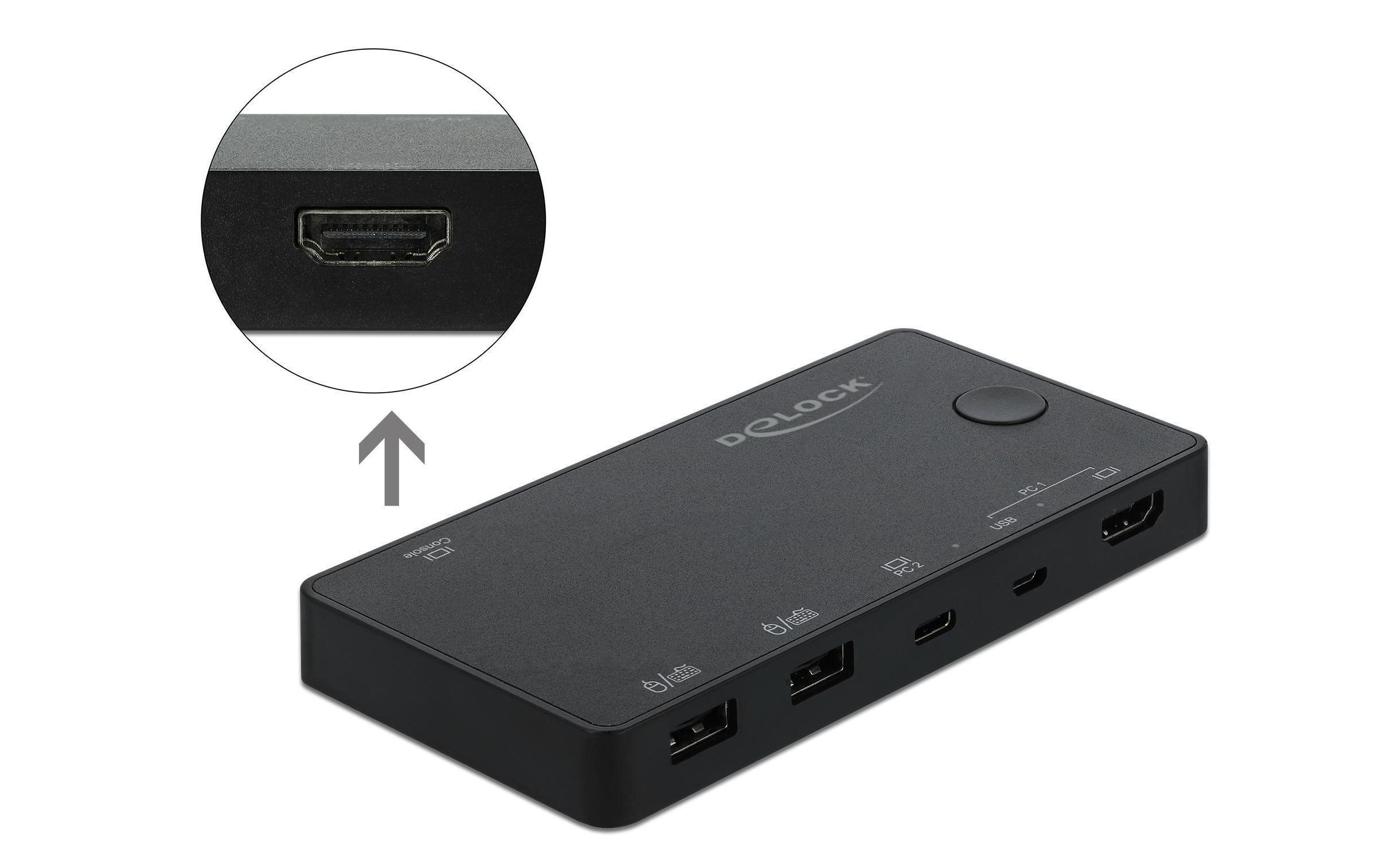 KVM Switch 2 Port HDMI/USB-C 4K/60HzDelock HDMI / USB-C KVM Switch 4K 60 Hz mit USB 2.0