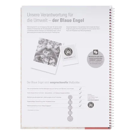 Oxford Recycling Collegeblock A4+, 80 Blatt, kariert Rand links, 90 g/m², 4fach gelocht, SCRIBZEE®, Optik Paper®