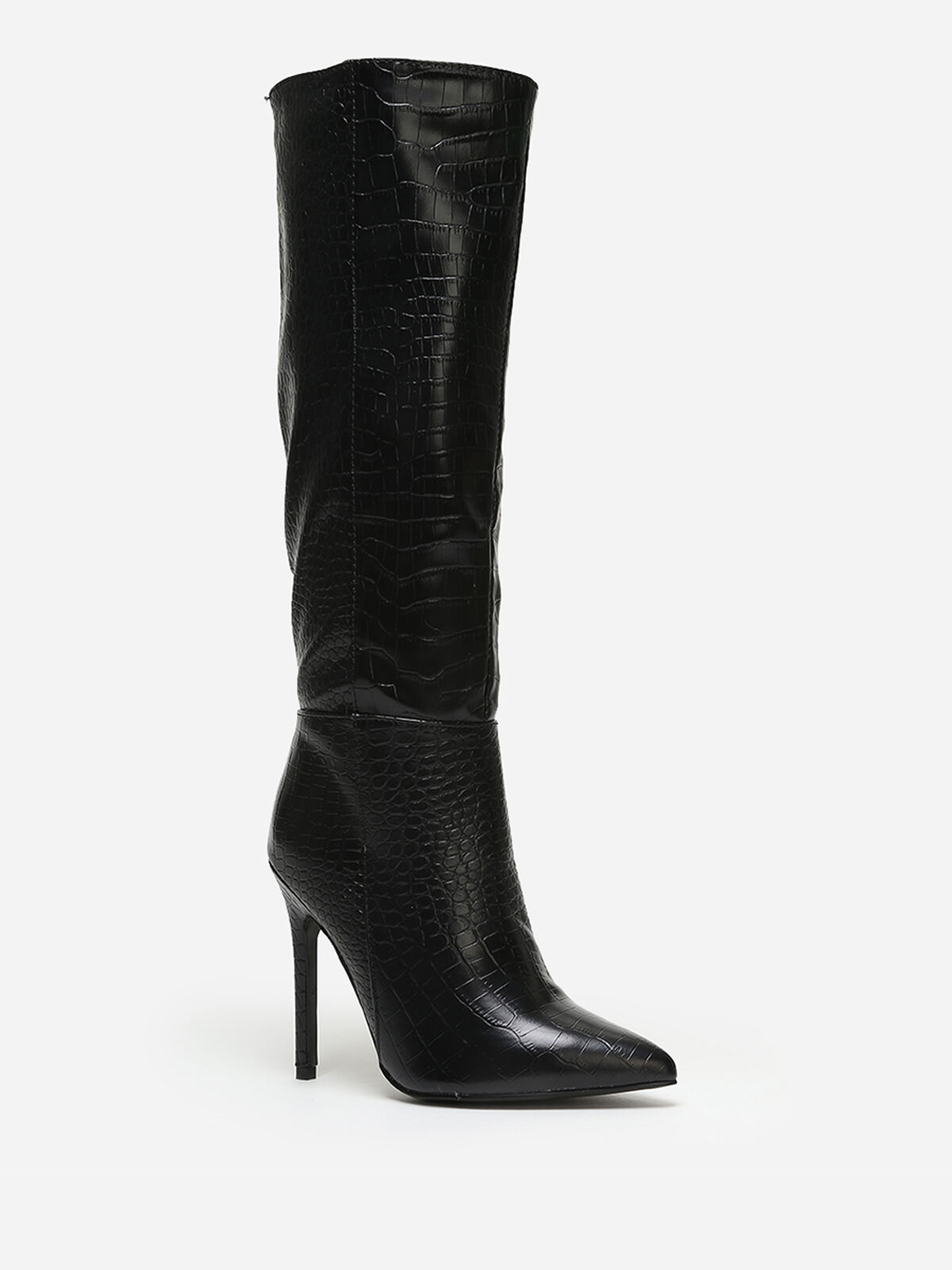 Bottes effet croco à talon aiguille- Noir