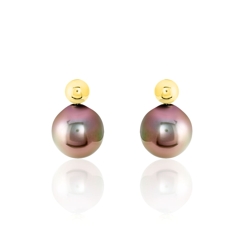 Boucles D'oreilles Puces Baroque Or Jaune Perle De Culture De Tahiti