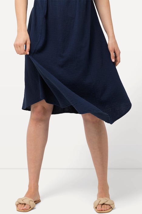 Midikleid, Musslin, Zipfelsaum, V-Ausschnitt, ärmellos