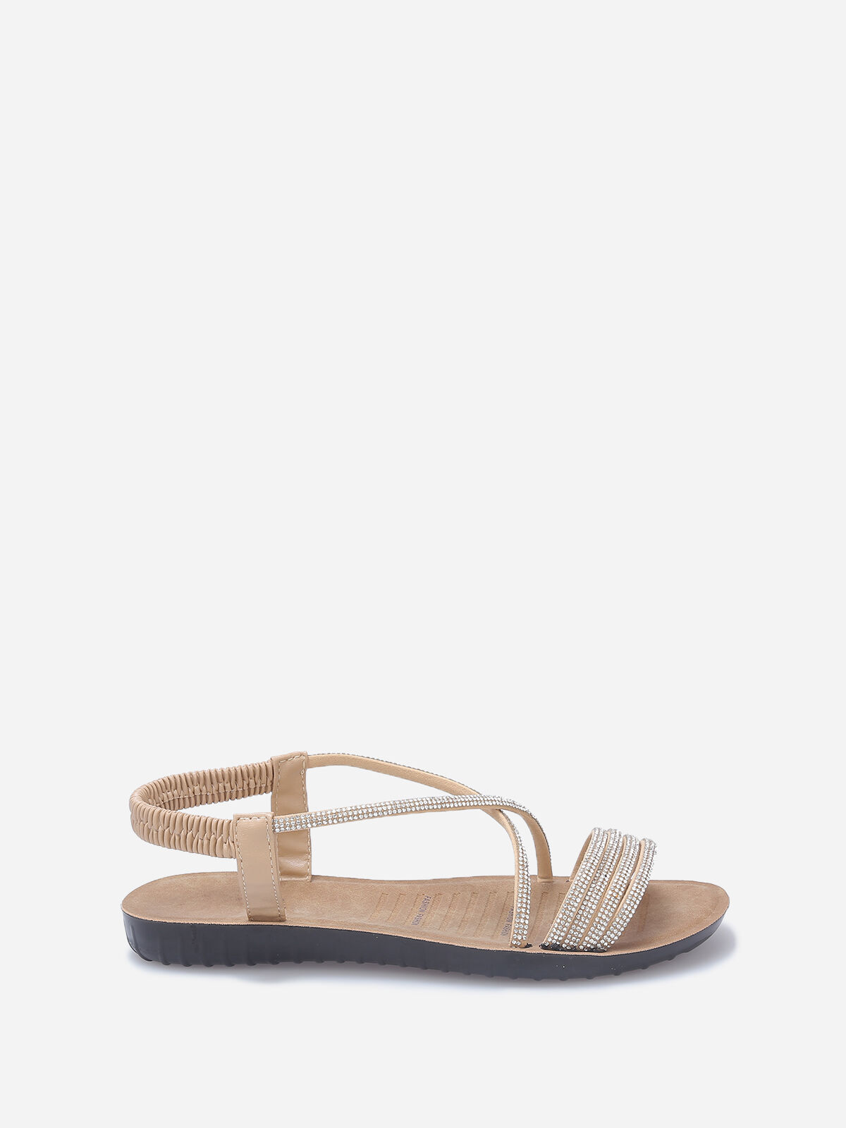 Sandales plates à brides strassées- Beige