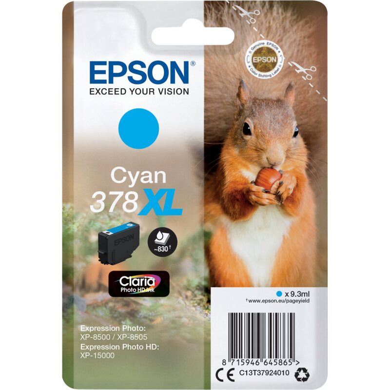 Epson Squirrel Singlepack Cyan 378XL Claria Photo HD Ink