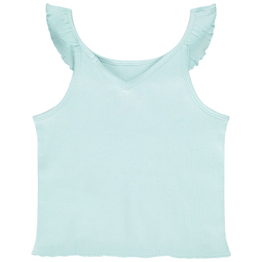 Débardeur effet côtelé à col volanté pour fille - Vert