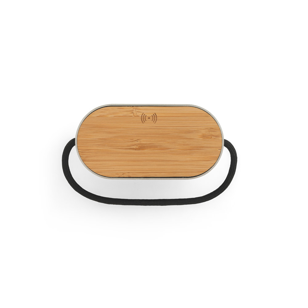 hi!dea 97183 - Enceinte portable de 5 W avec chargeur sans fil ultra-rapide de 15 W et autonomie de 2 h en bambou et PET recyclé (100 % rPET)