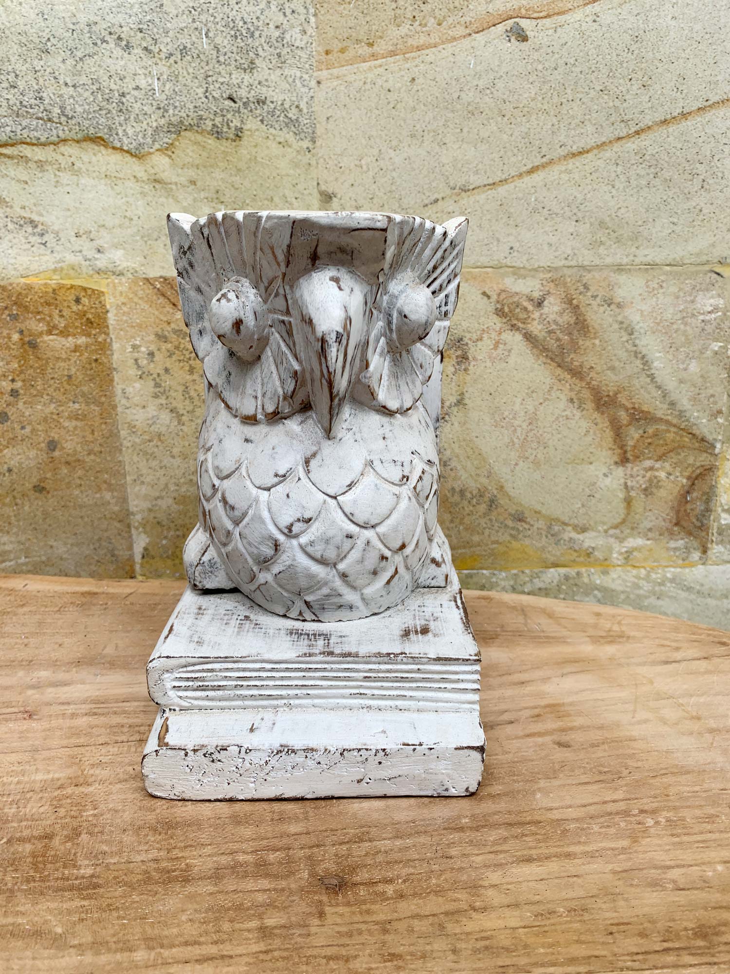 Buchstütze 'Eule' weiß, H 20 cm, B 18 cm, L 12 cm von fischer's lagerhaus