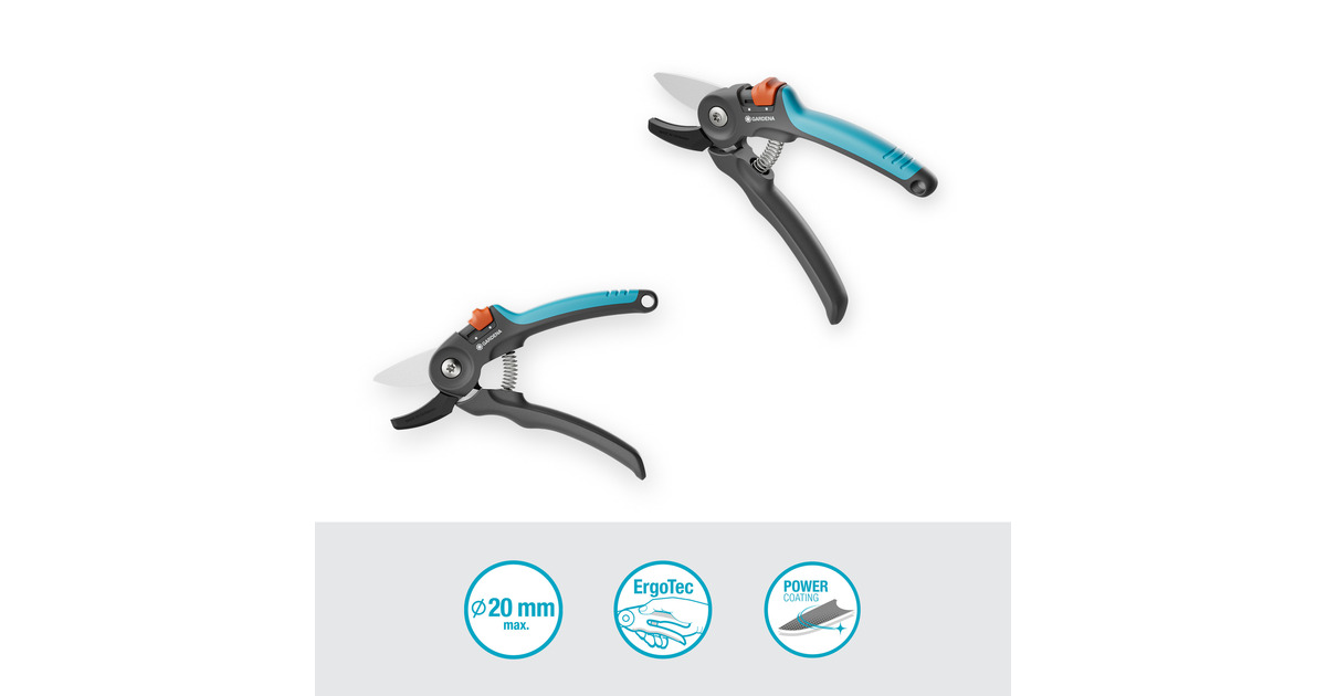 GARDENASnoeischaar PremiumCut voor droog hout  (Grijs/turquoise, aambeeldsnede, 20 mm snoeidiameter)