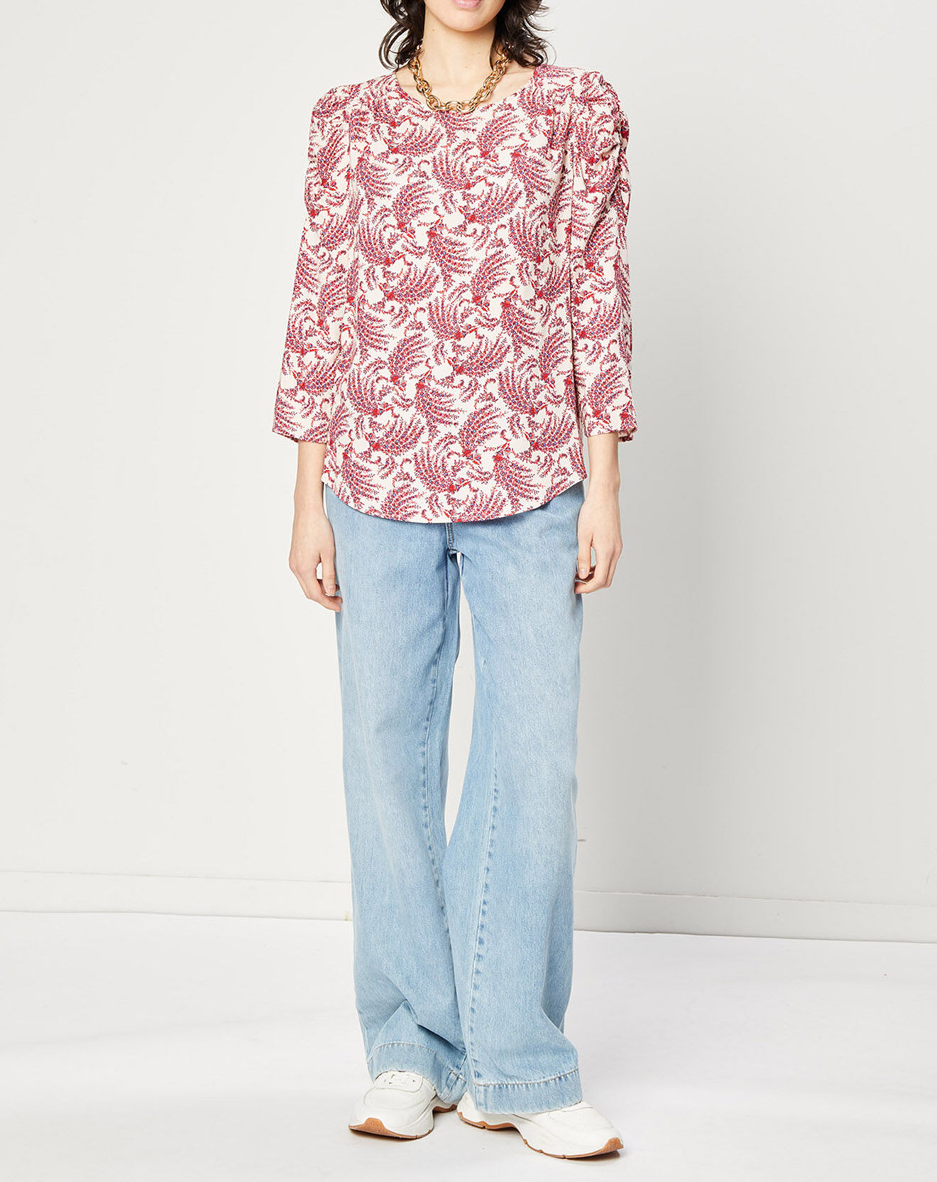 Esprit Blouse fluide imprimée rouge/écru