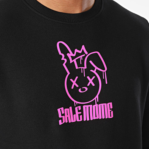 Sweat Crewneck Lapin King Noir Rose Fluo