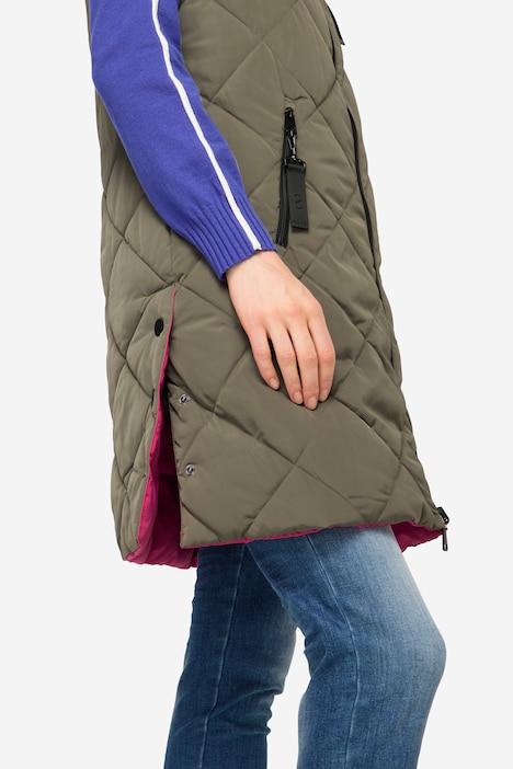 Wende-Weste, lange Form, Stepp, Kapuze, 2-Wege-Zipper
