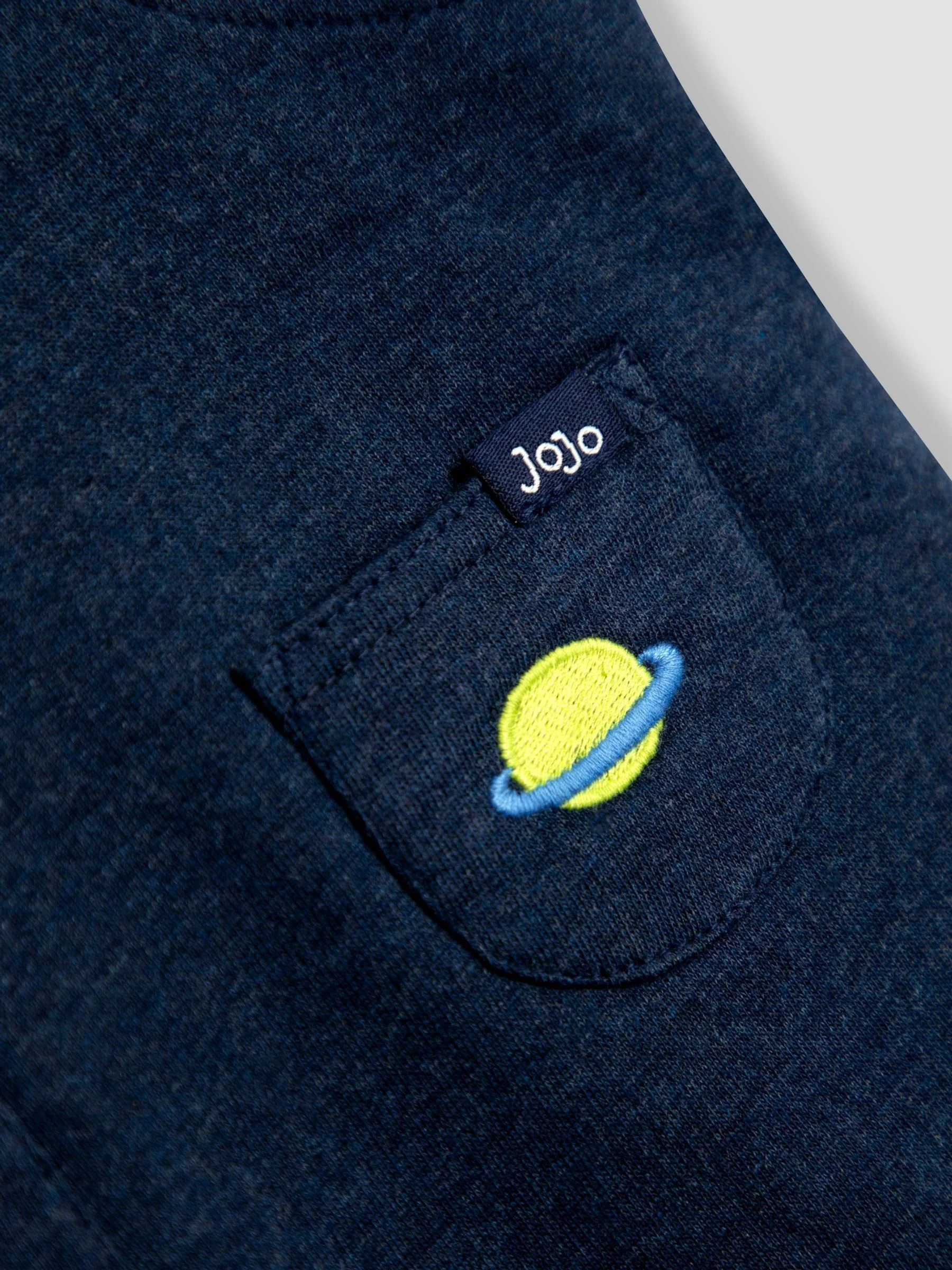 Marineblauw space - JoJo Maman Bébé 2-delige set van tuinbroek met applicatie en top met print