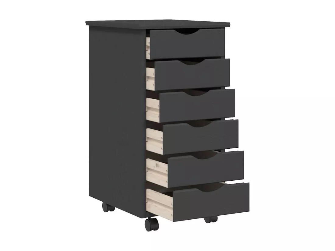 Armoire roulante avec tiroirs MOSS gris bois de pin solide