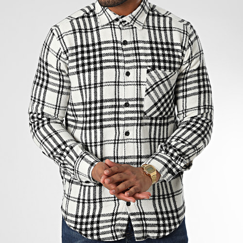 Chemise Manches Longues A Carreaux Dessen52 Blanc Noir