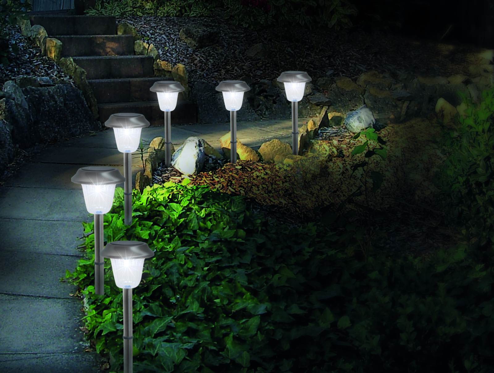 6er-Set Solar-LED-Erdspieß - stahl