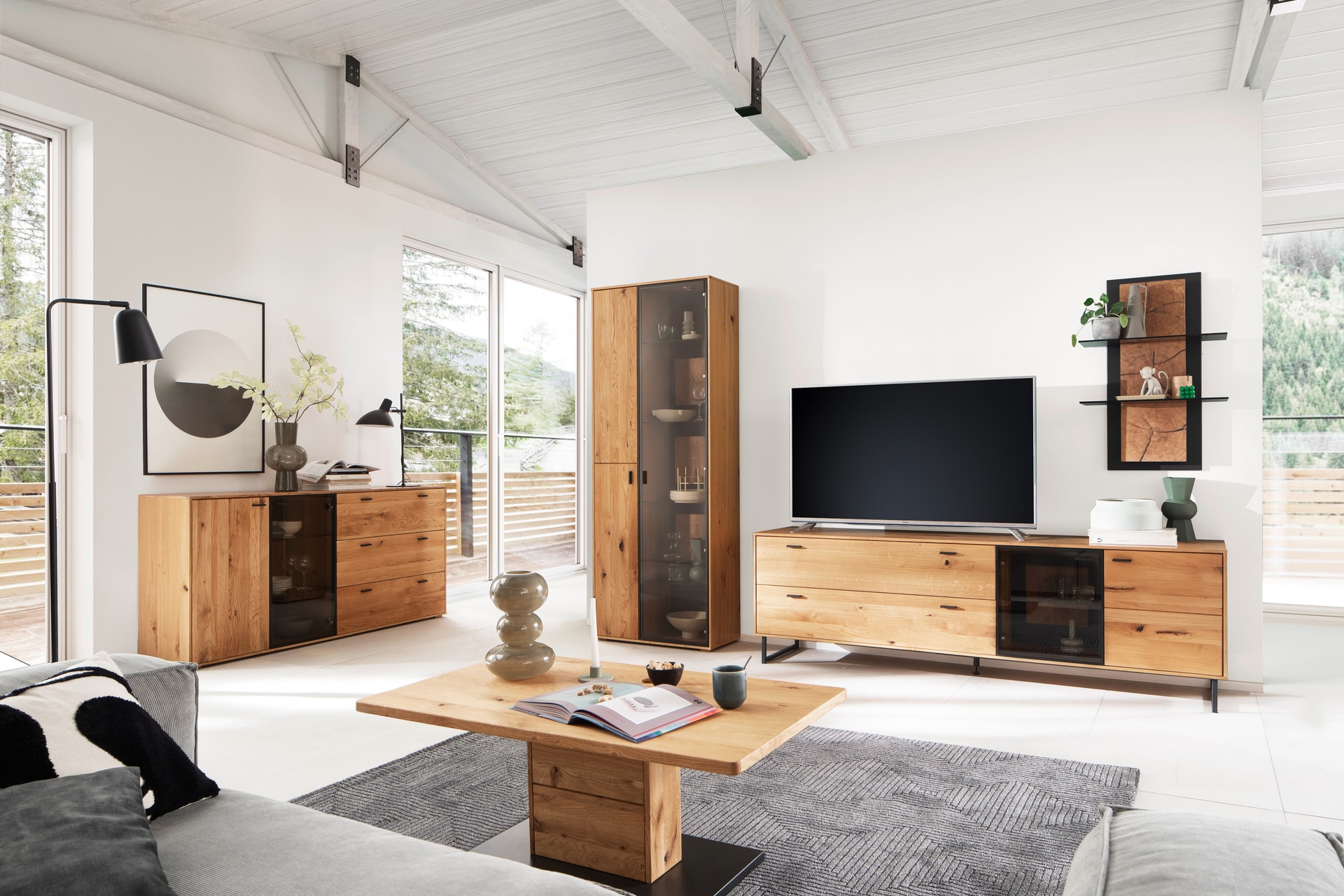 CASAVANTI Wohnwand ASSINI 306x206x50 cm Ast/Balkeneiche Anthrazit