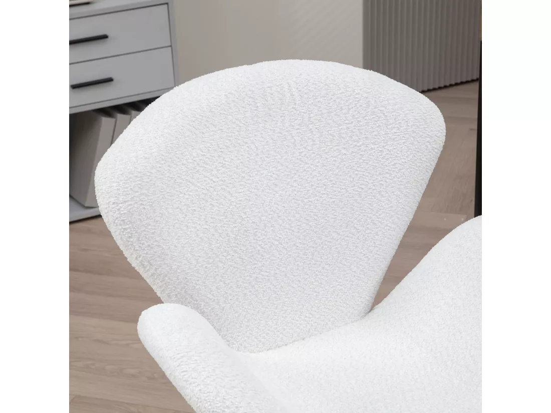Fauteuil de bureau salon design néo-rétro hauteur réglable piètement acier chromé effet laine bouclée blanc