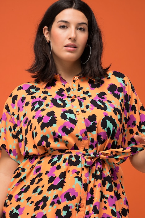 Hemdblusen-Midikleid, oversized, Color-Leo, Bindegürtel