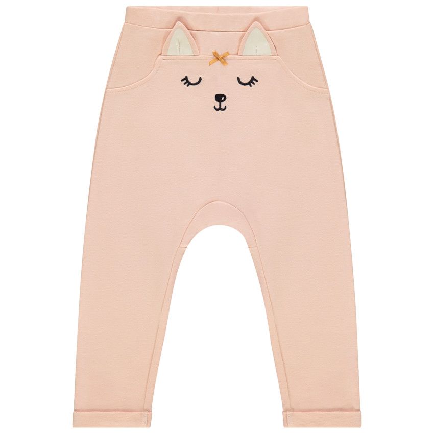 Pantalon de jogging en molleton à animal brodé et oreilles en relief - Rose