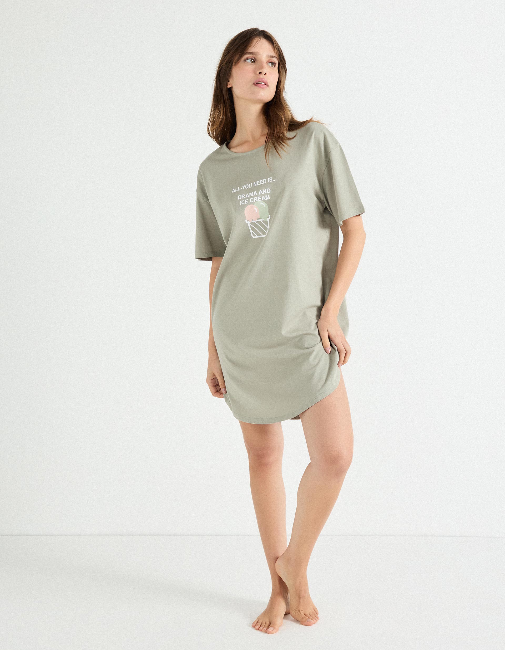 Camisa de Dormir, Mulher, Cinzento Claro