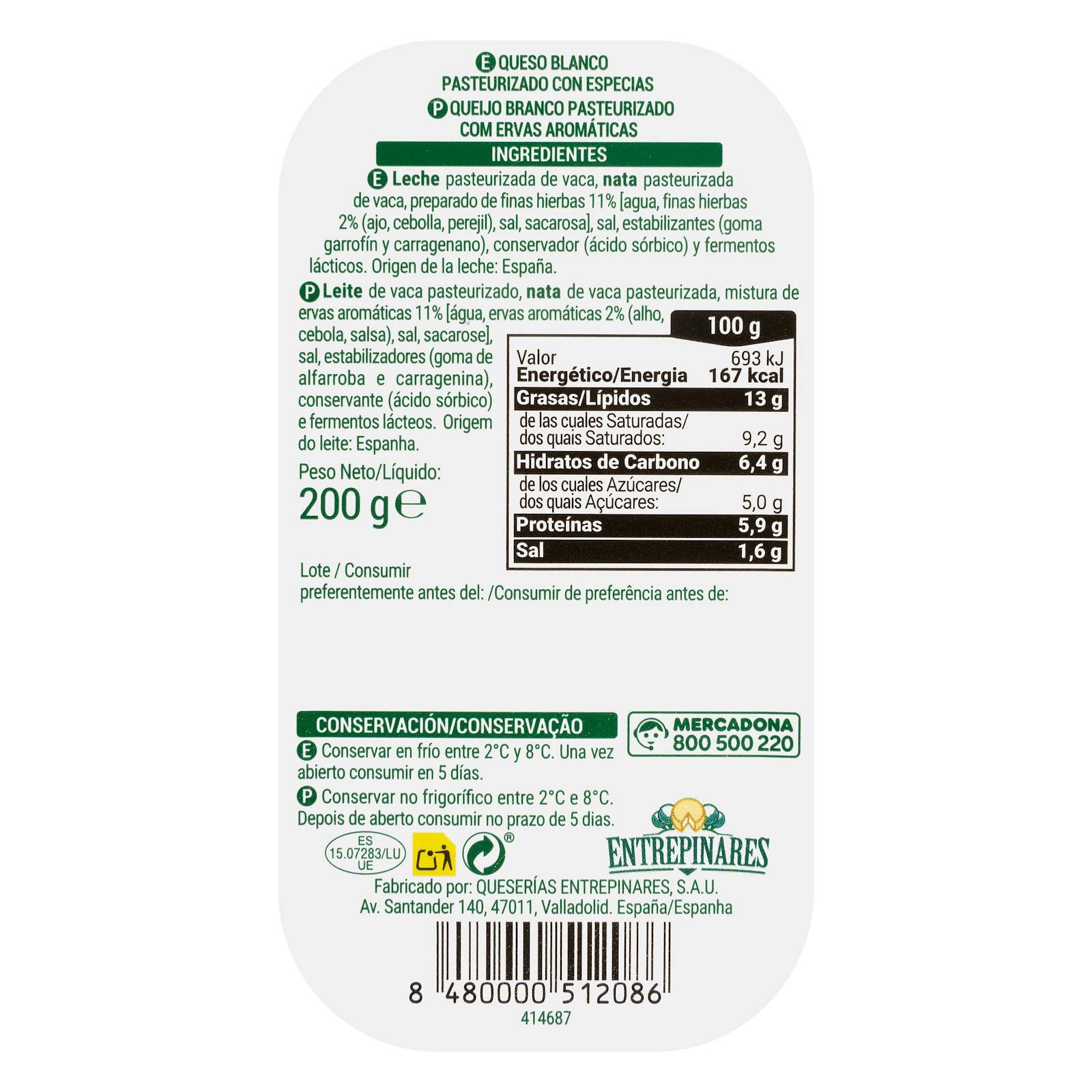 Fromage au lait de vache Hacendado aux fines herbes