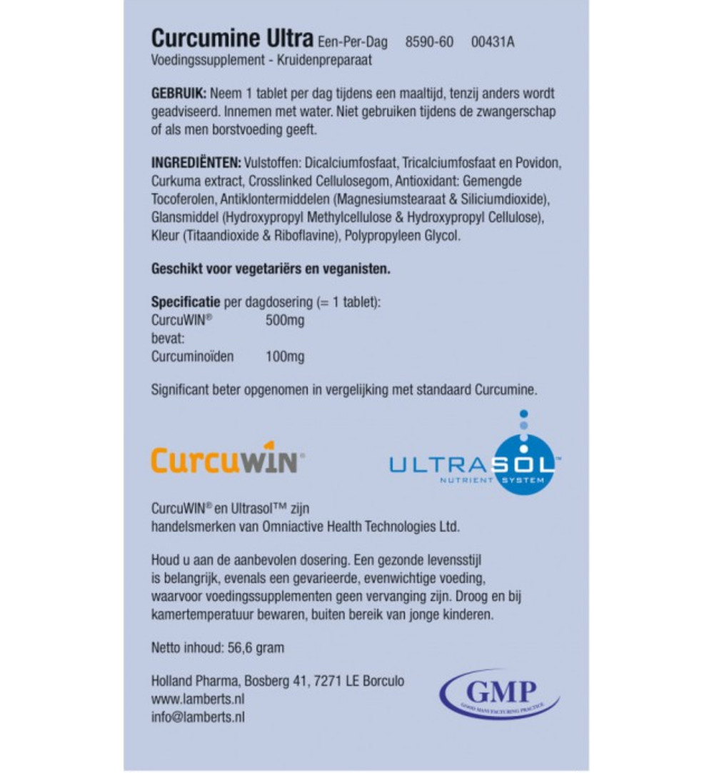 Lamberts Curcumine ultra 100mg – kurkuma (60 tabletten)
