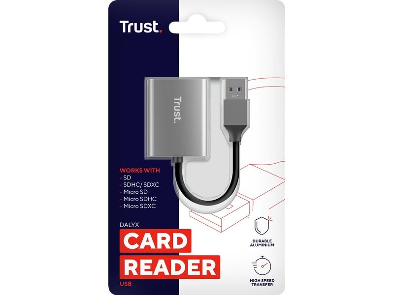 Trust Card Reader Extern USB-A Kompaktes Kartenlesegerät für (micro)SD-Karten mit Standard-USB-Anschluss und Aluminium-Gehäuse
