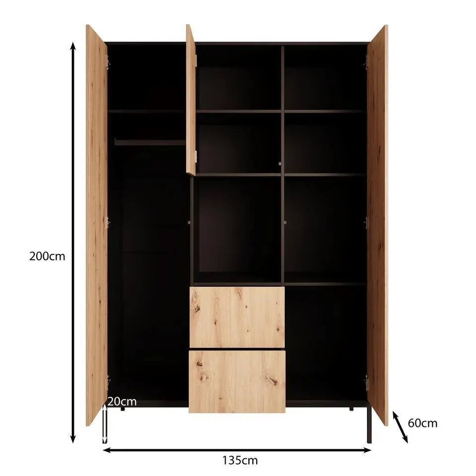 Meubella - Kledingkast Lagos - Eiken - 135 cm