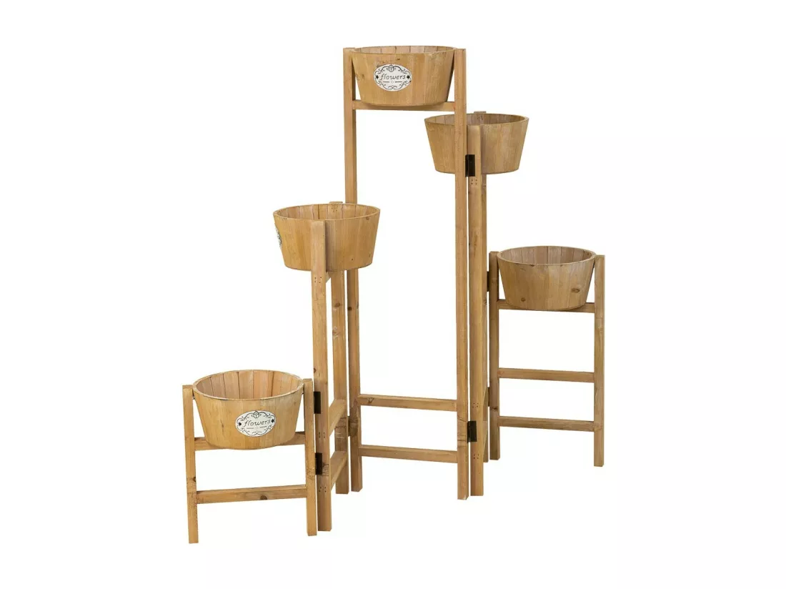 Support avec 5 paniers en bois marron 124x20x90,5h