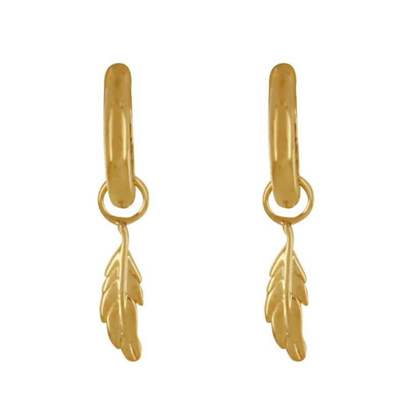 Boucles d'Oreilles Plaqué Or Mini Créoles et Petites Plumes