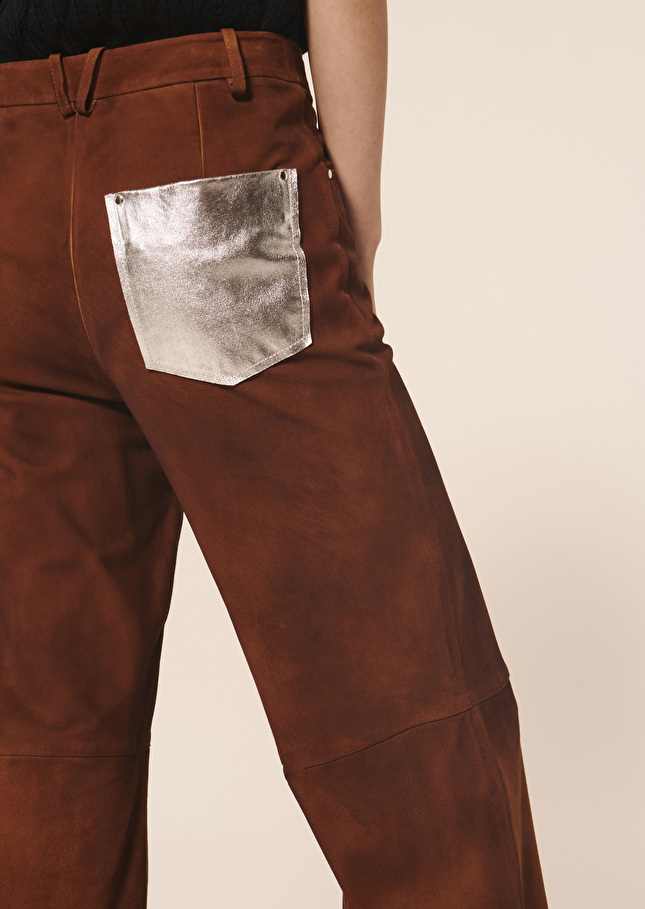 Pantalon Pauliusmarron en cuir nubuck