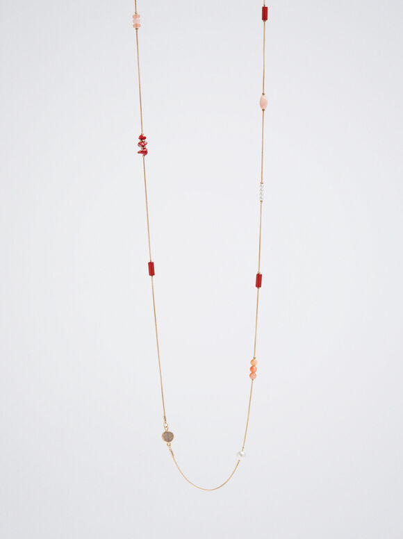 Colar multicolorido com pedra - Coral