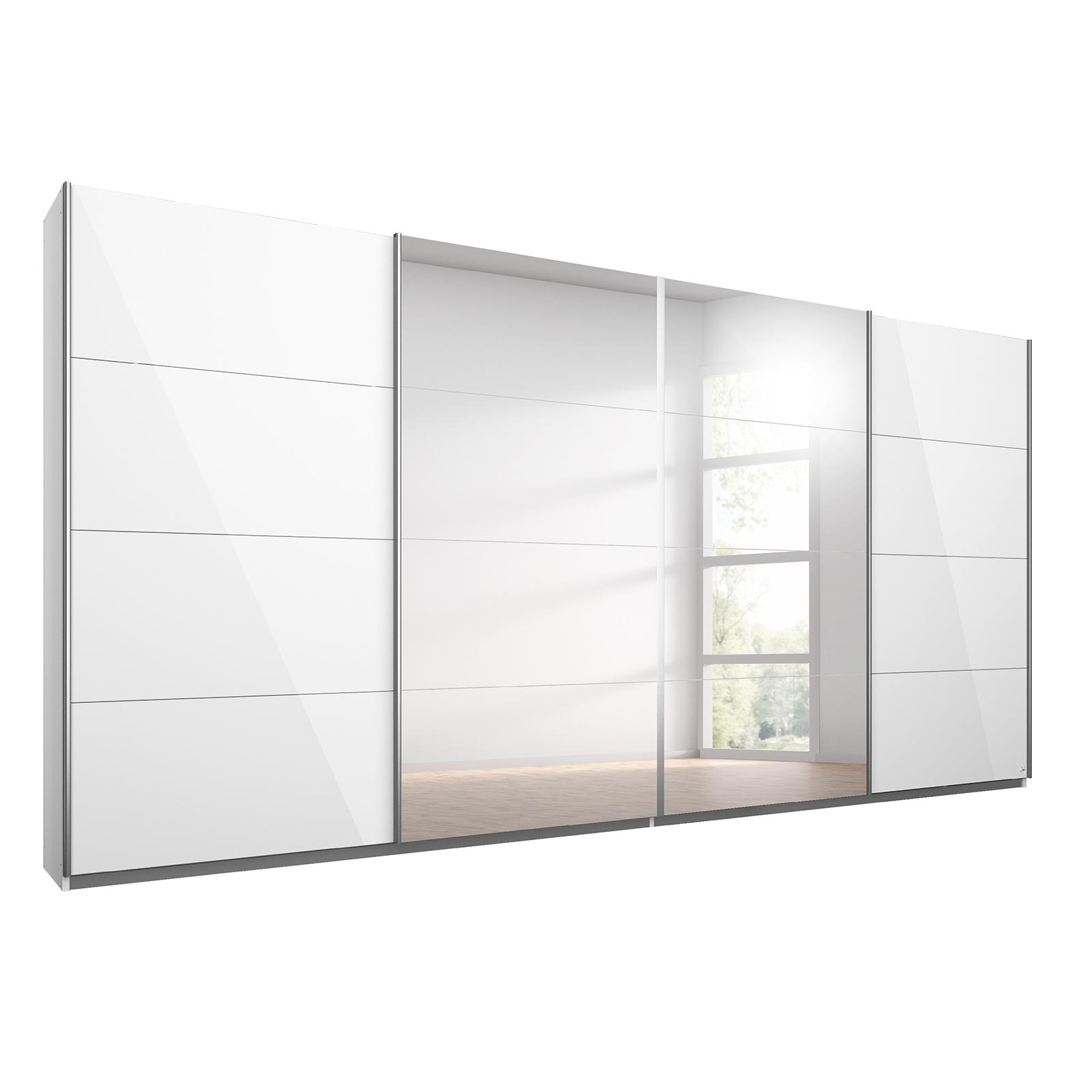 Schwebetürenschrank - weiß Hochglanz - 2 Spiegeltüren - 360 cm