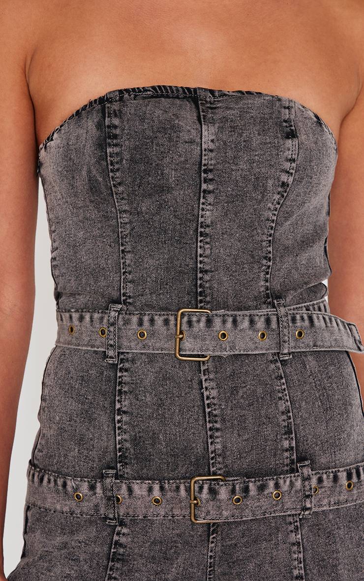 Washed Grey Combinaison En Jean Jambe Droite Gris Délavé Avec Détail Boucle