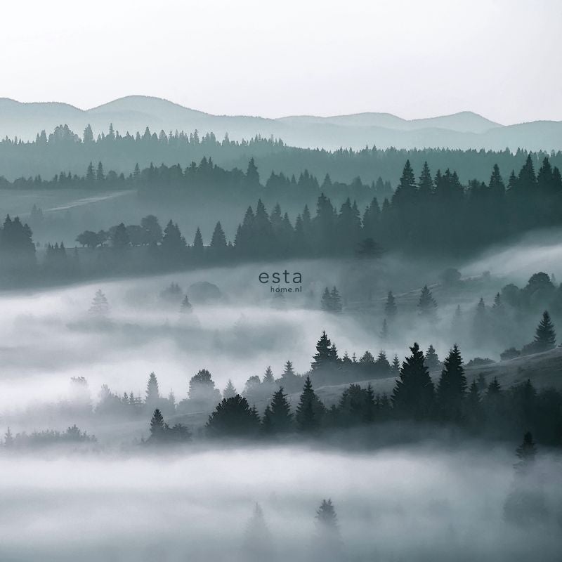 ESTAhome Fotobehang Misty Mountains Groen - 2,79 x 2,79 m - 158910
