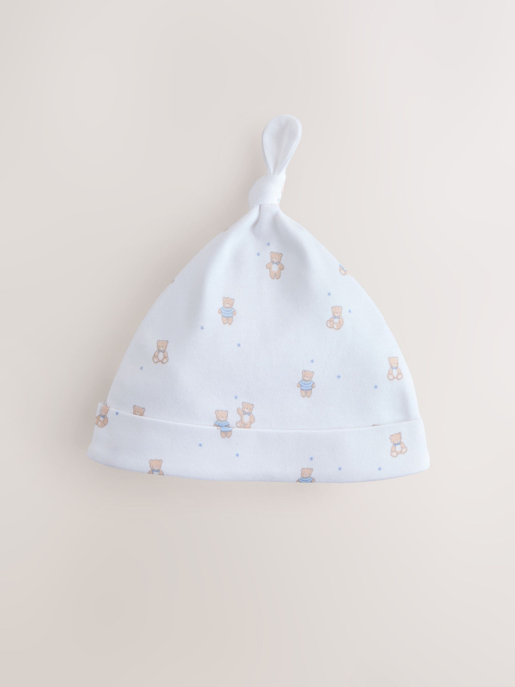 Blauw - Set van 3 babymutsen met gestrikte bovenkant (0-12mnd)