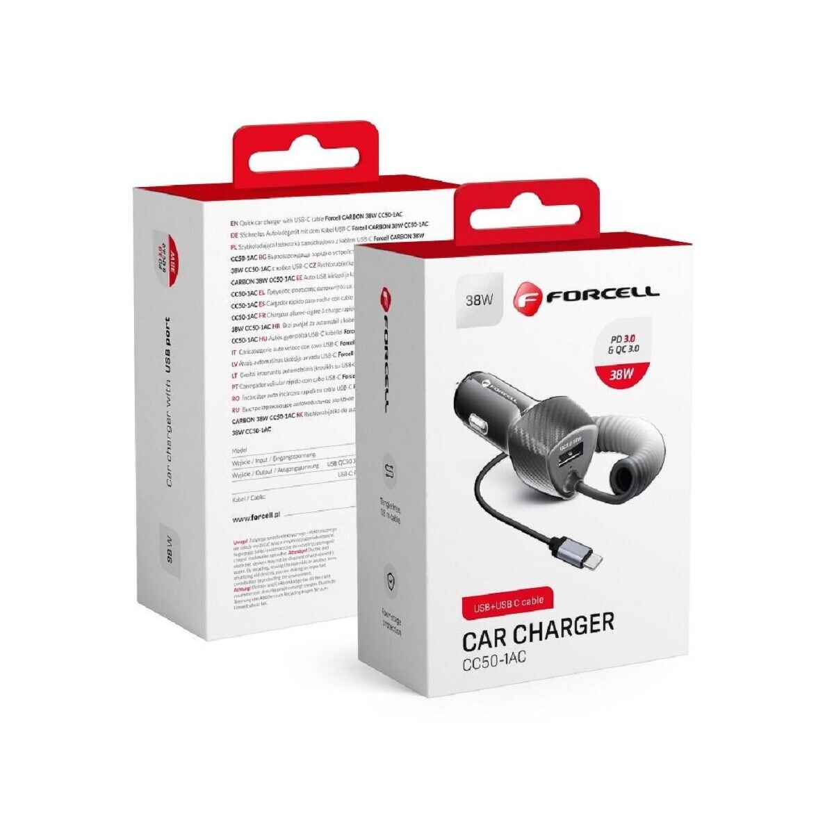 Carbon USB KFZ-Ladegerät QC 3.0 18W + Kabel Typ C 3.0 PD20W