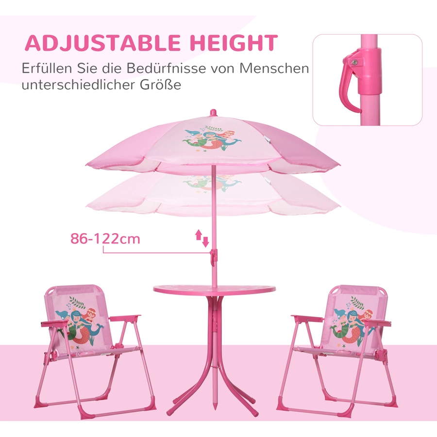 Outsunny Kindersitzgruppe mit Tisch und Sonnenschirm rosa