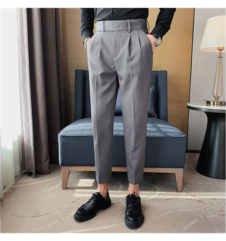 Blueforce - Mid Rise Plain Cropped Tapered Dress Pants