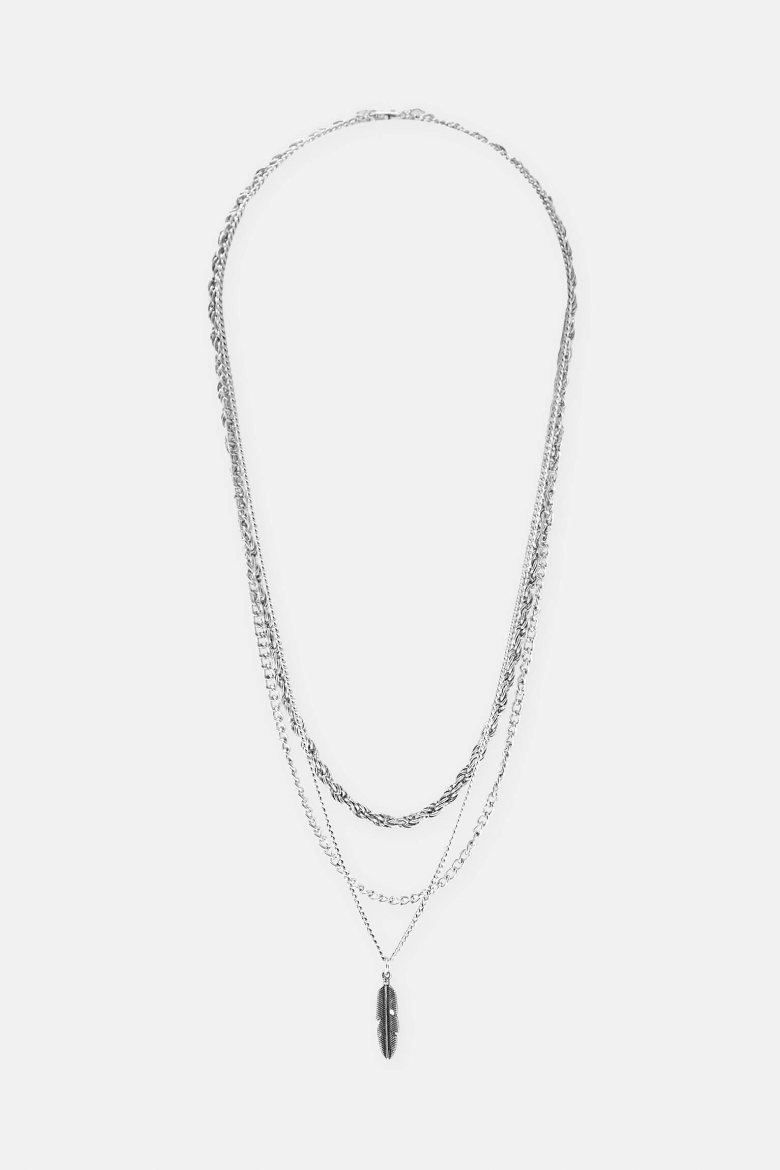 Conjunto de 3 colares com pingente de pena - Prateados