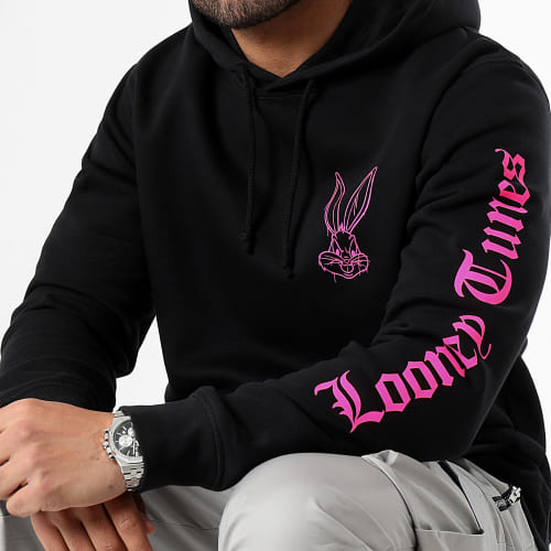 Sweat Capuche Sleeve Angry Bugs Bunny Noir Rose Fluo