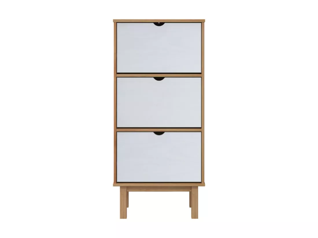 Armoire à chaussures OTTA et 3 tiroirs Marron et blanc Bois pin