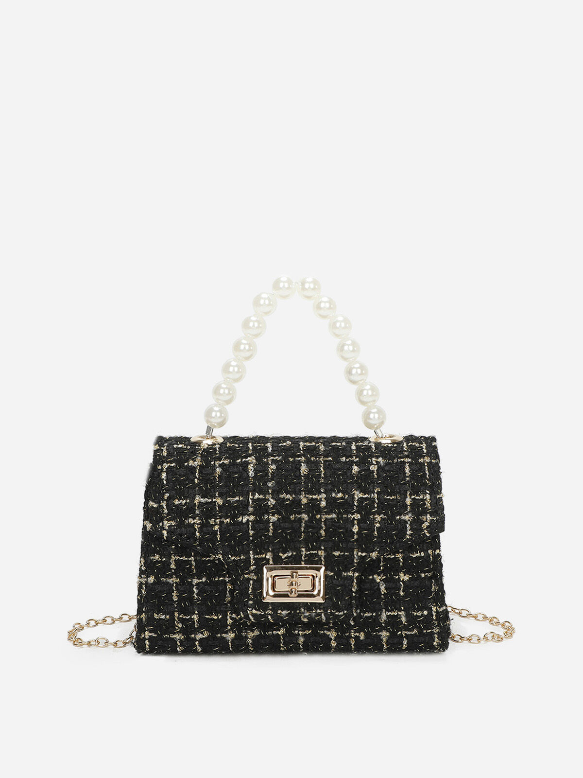 Petit sac en tweed à perles- Noir