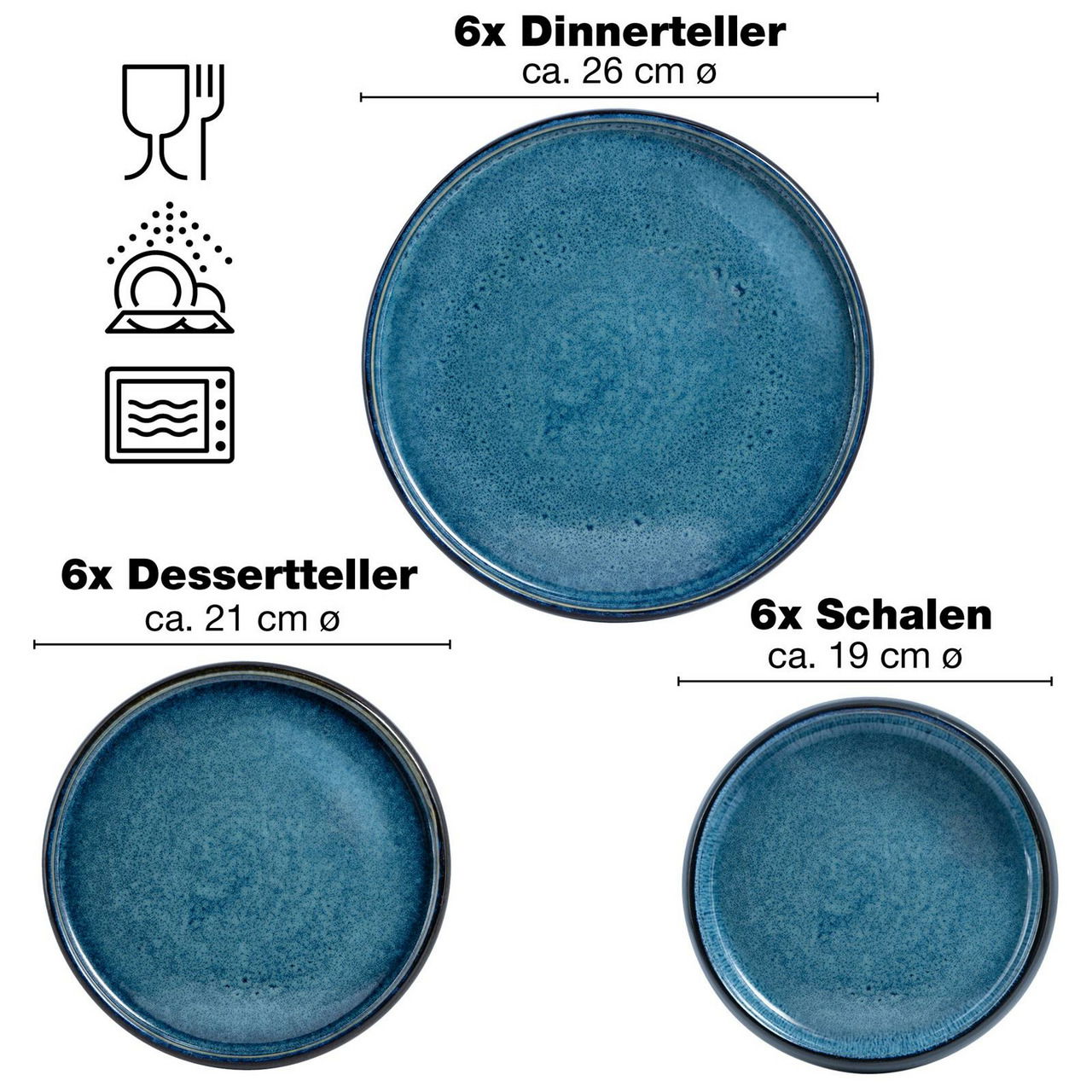 Moritz & Moritz Tafelservice 18-tlg Blau Reaktiv
