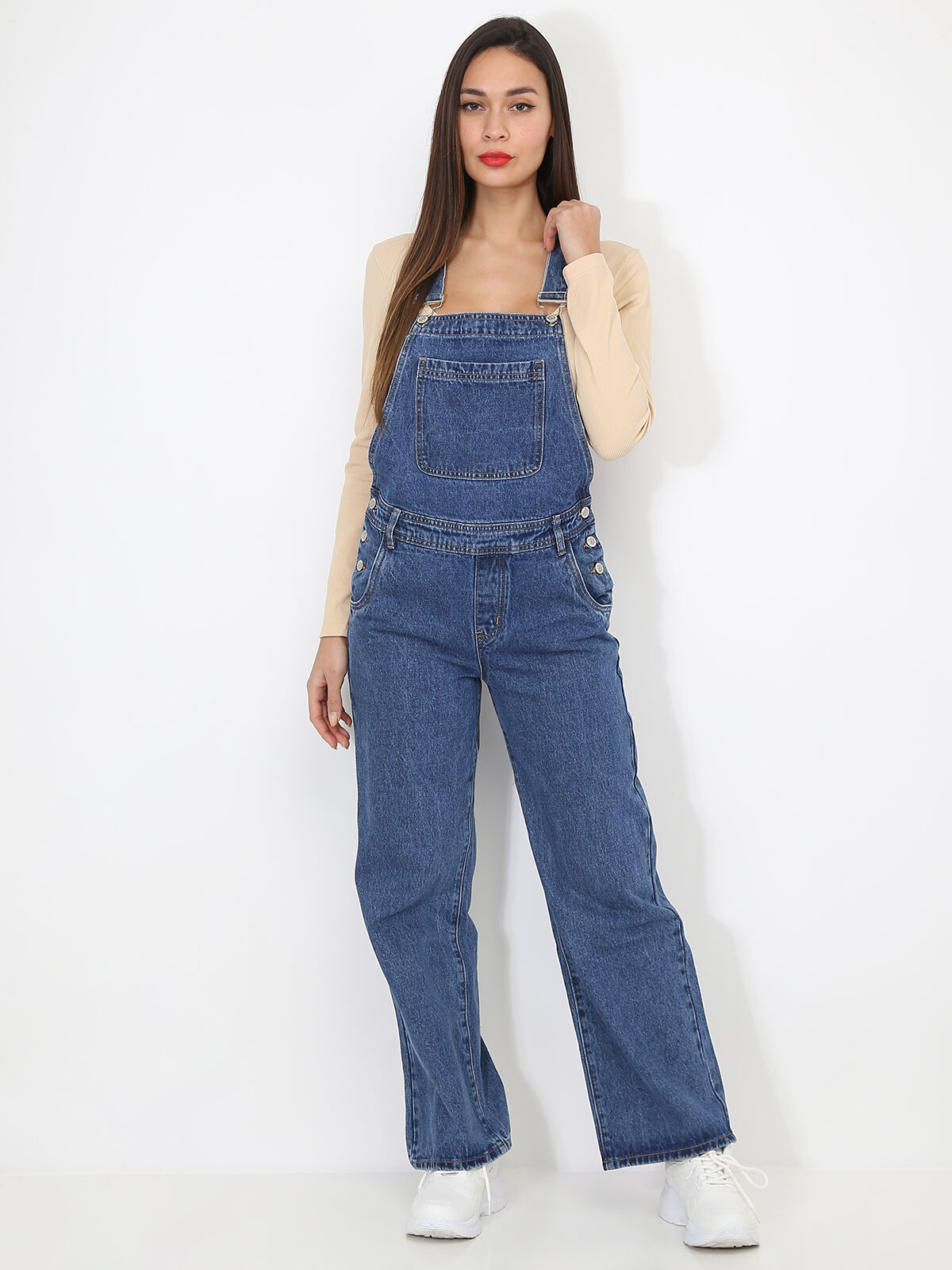 Salopette ample en jeans- Bleu