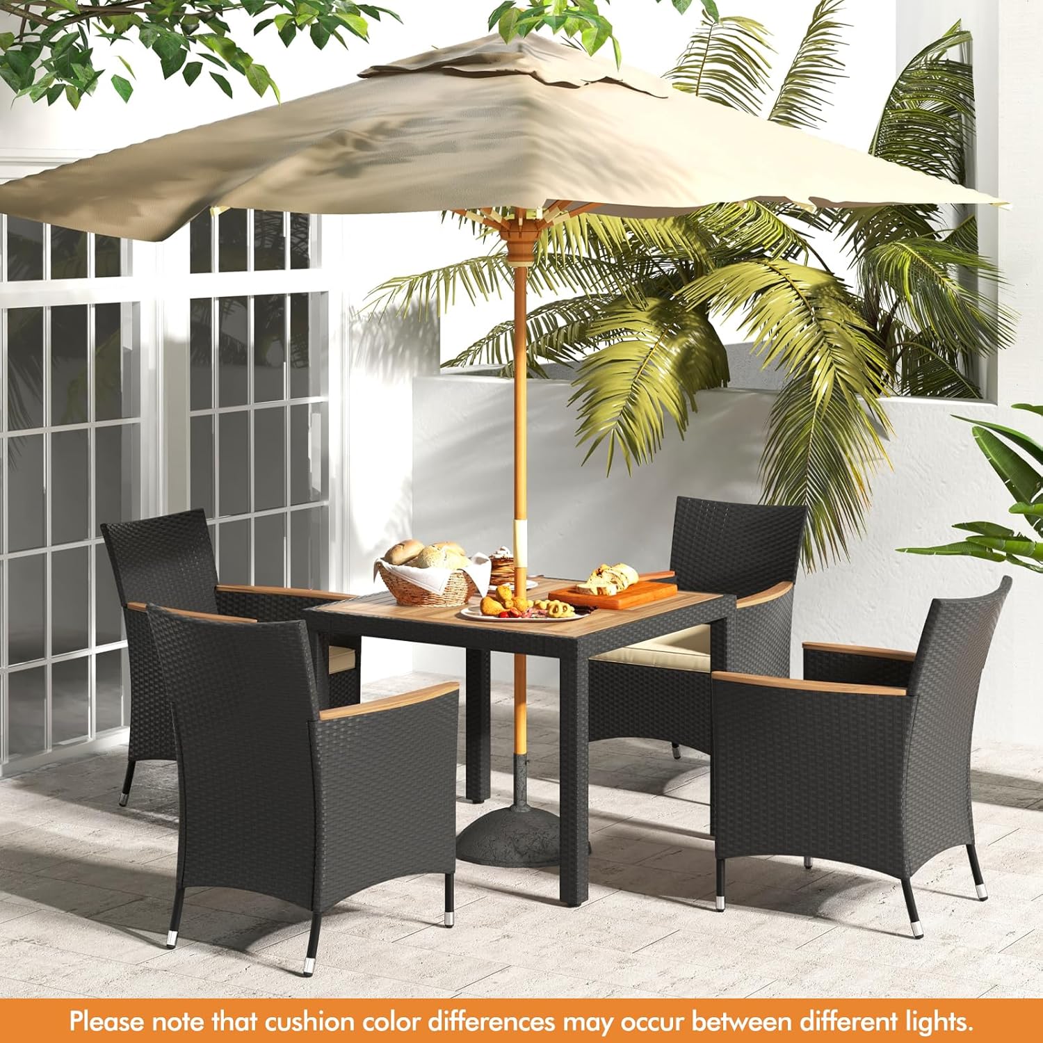 GIANTEX Rattan Gartenmöbel Set, Sitzgruppe Garten Lounge 4 Stühle mit Tisch, Rattan Lounge Möbel Outdoor, Terrassenmöbel Balkonmöbel Set für 4 Personen, Gartengarnitur Sitzgarnitur Garten Essgruppe